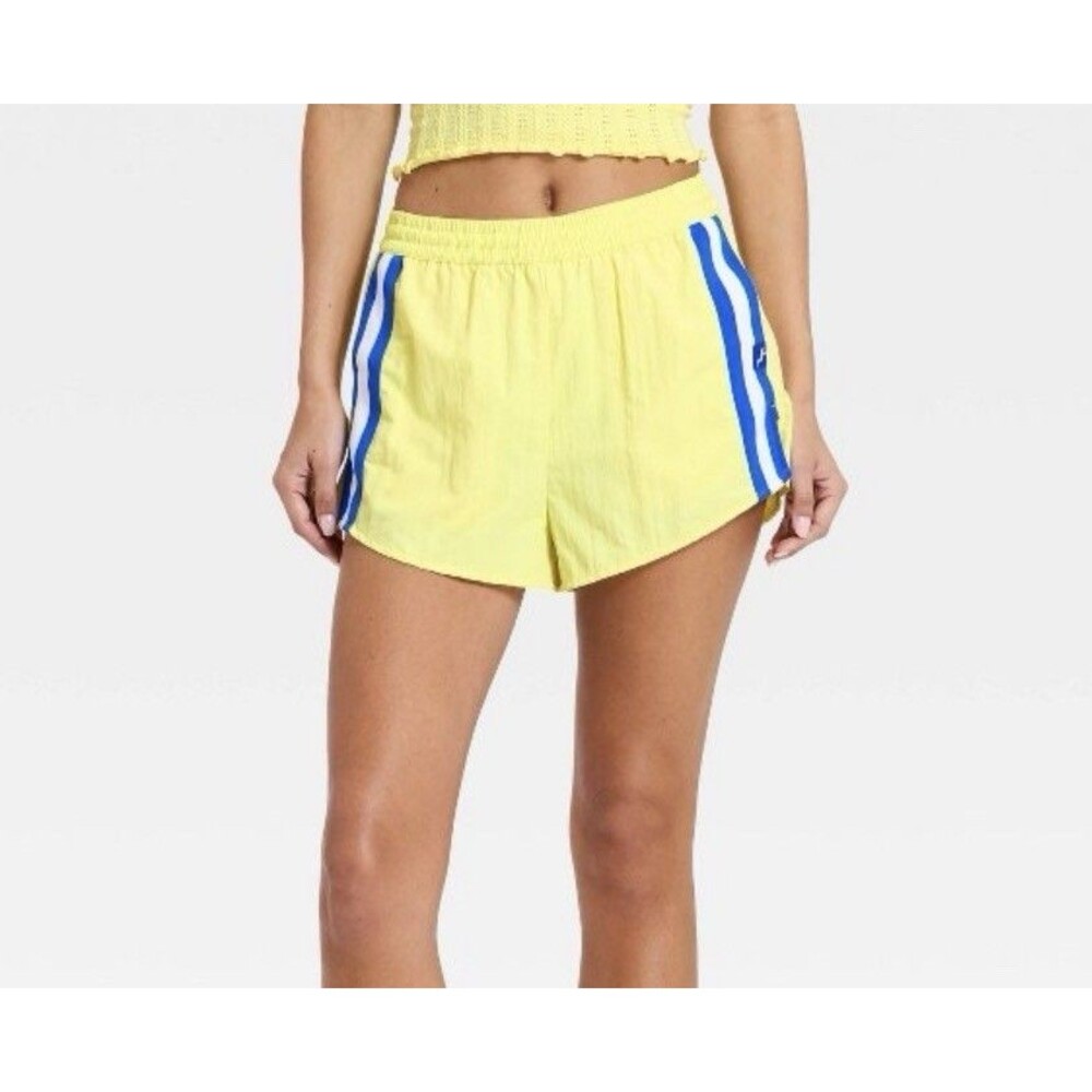 Joy Lab Women’s Yellow Woven Shorts Built-In Briefs Midrise Size Medium